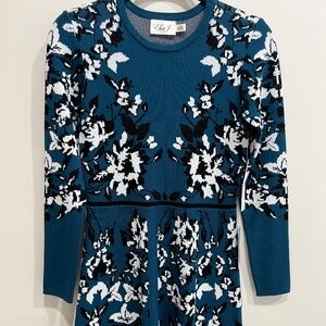 NWT - Eliza J Floral Long Sleeve Fit-and-Flare Sweater Dress - Small